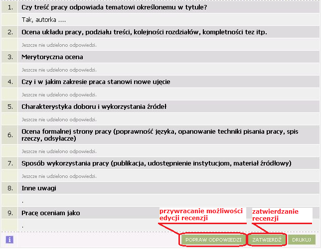 Rysunek 12: Arkusz aktywnej recenzji zapisywanie zmian Po wybraniu przycisku 13): znika możliwość edycji tekstu (rys.