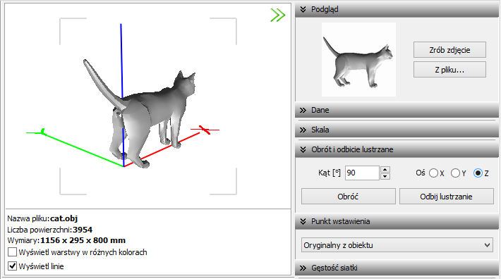 Rozdział 14. Konwersja dowolnych modeli 3D Rys. 243- obiekt bezpośrednio po konwersji Rys. 244 - obiekt obrócony o 90 o w osi X Rys.
