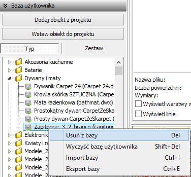 Rozdział 14. Konwersja dowolnych modeli 3D Rys. 258 - wstawianie modelu do projektu z poziomu modułu Konwertera 3D Rys. 259 - okno wstawiania elementów wyposażenia wnętrz - zakładka "Elementy" 11.