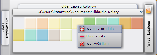 Otwiera się go za pomocą przycisku Opis produktu. W górnej części panelu wyświetla się nazwa produktu. W tym miejscu można ręcznie wybrać inny produkt, na przykład w celu porównania ich właściwości.