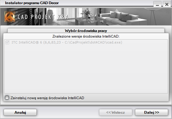 Instrukcja obsługi programu CAD Decor 2.2 Środowisko.4CAD jest niezbędne do instalacji i działania programu CAD Decor. Jeśli środowisko.