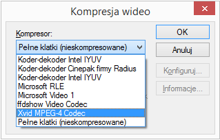 Rozdział 26. Prezentacja projektu - tworzenie ilustracji, animacji i filmów Rys. 533 - wybór kodeka Rys.