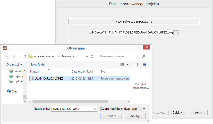 Instrukcja obsługi programu CAD Decor 2.2 Dane osoby projektującej należy podać w polach Nazwisko projektanta i Identyfikator projektanta.