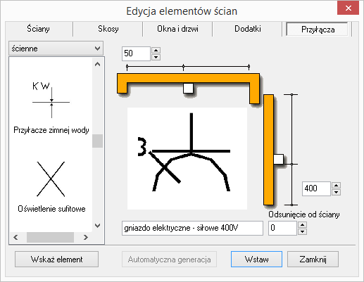 Rozdział 7. Wstawianie i edytowanie elementów ścian 4. Dodatki Modele dodatków znajdują się w czwartej zakładce okna Edycja elementów ścian (Rys. 123).