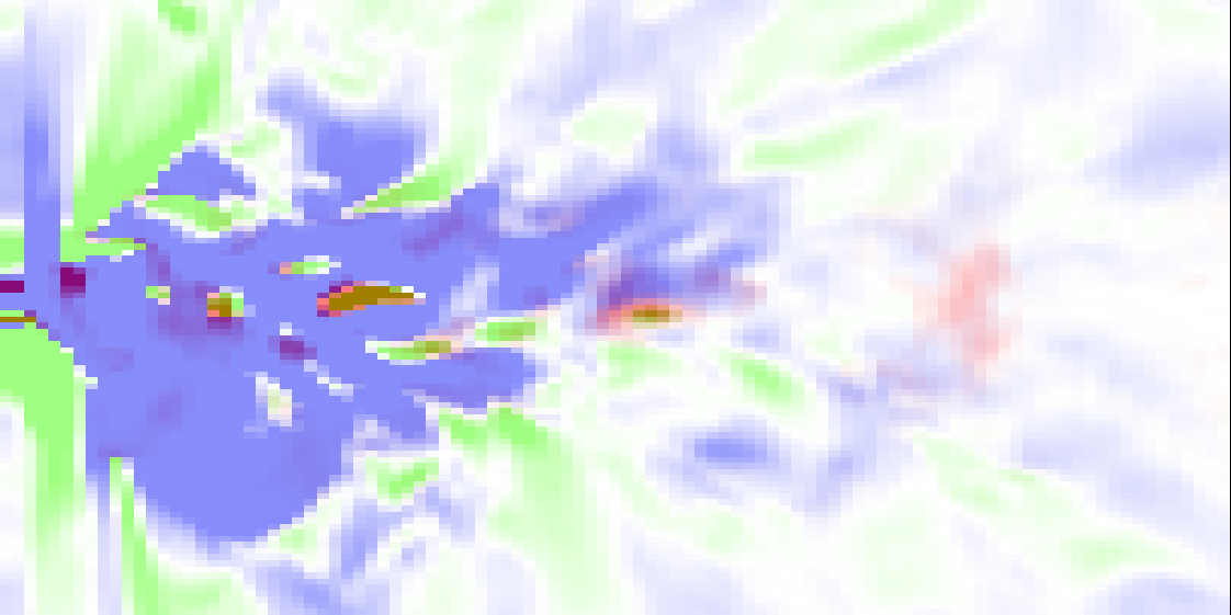 Generacja radialnej oraz azymutalnej składowej pola magnetycznego B φ (m =) 2, -2, - 1 2 3 8 1 12 1 2 r [kpc] 4 4 3 3 2 2 1 1 ρ [1 4 M /pc 3 ] km/s 1 8 6 4 2-2 -4-6 -8-1 B φ [1