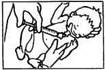 1. Głowa i tułów noworodka nachylone 2. Głowa i tułów noworodka nachylone w dół, głowa skierowana w prawo w dół, głowa skierowana w lewo. 3. Głowa i tułów noworodka uniesione, 4.