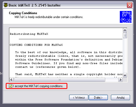 . I. Instalacja MikText 1. Ściągamy najnowszą wersję MikText (podczas pisania tego tutoriału jest to wersja 2.9 [136.85 MB]): http://miktex.org.