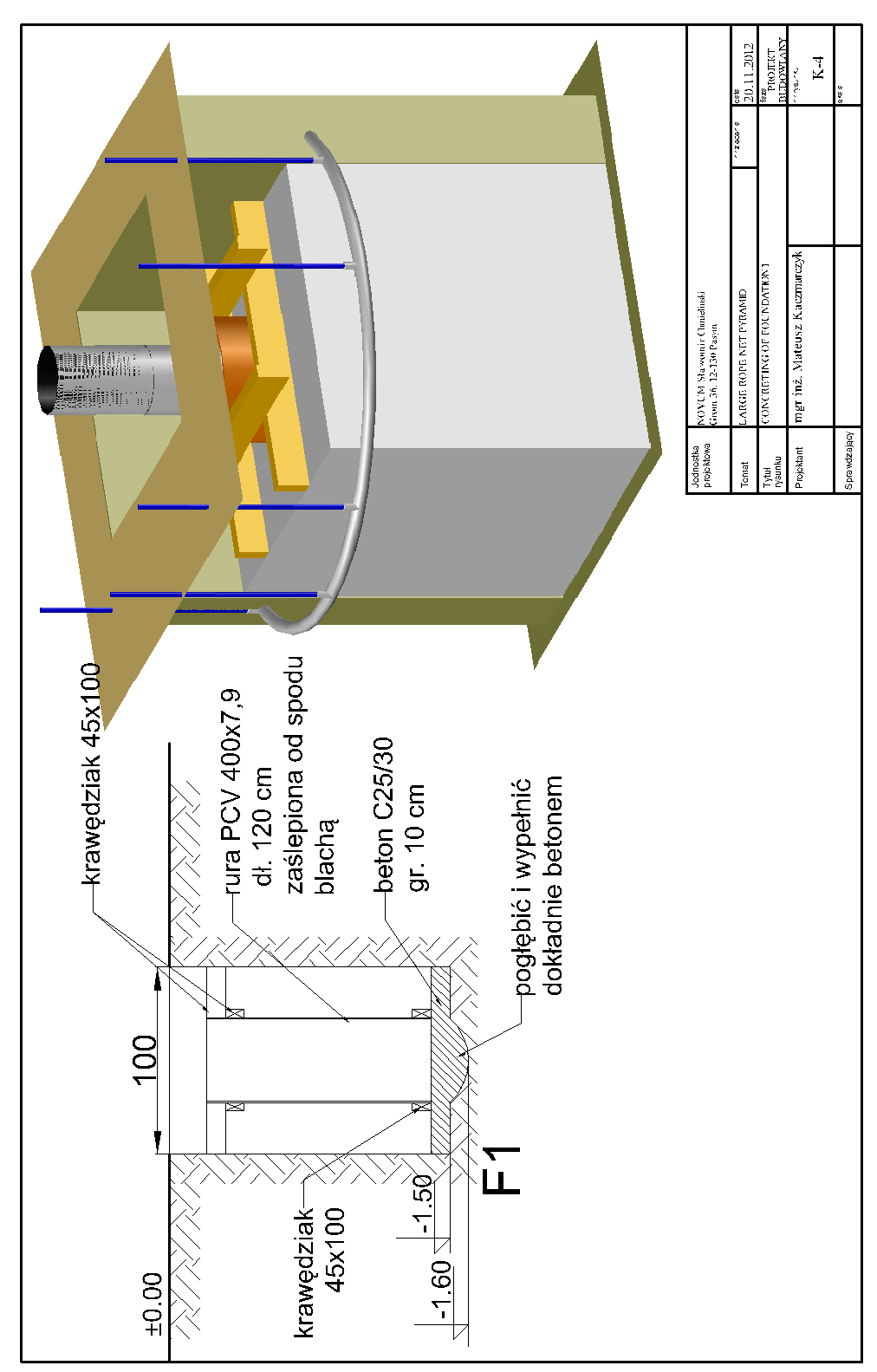 6 square timber 45x100 plastic pipe 400x7,9 L = 120 cm plugged from the bottom with metal