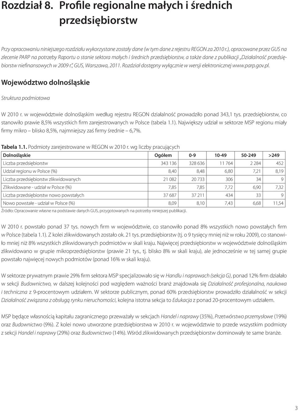 , GUS, Warszawa, 2011. Rozdział dostępny wyłącznie w wersji elektronicznej www.parp.gov.pl. Województwo dolnośląskie Struktura podmiotowa W 2010 r.