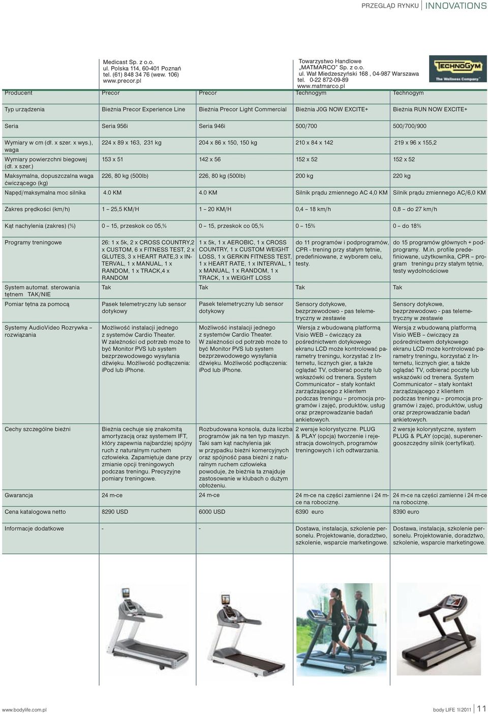 pl Technogym Technogym Precor Experience Line Precor Light Commercial J0G NOW EXCITE+ RUN NOW EXCITE+ 956i 946i 500/700 500/700/900 224 x 89 x 163, 231 kg 204 x 86 x 150, 150 kg 210 x 84 x 142 219 x