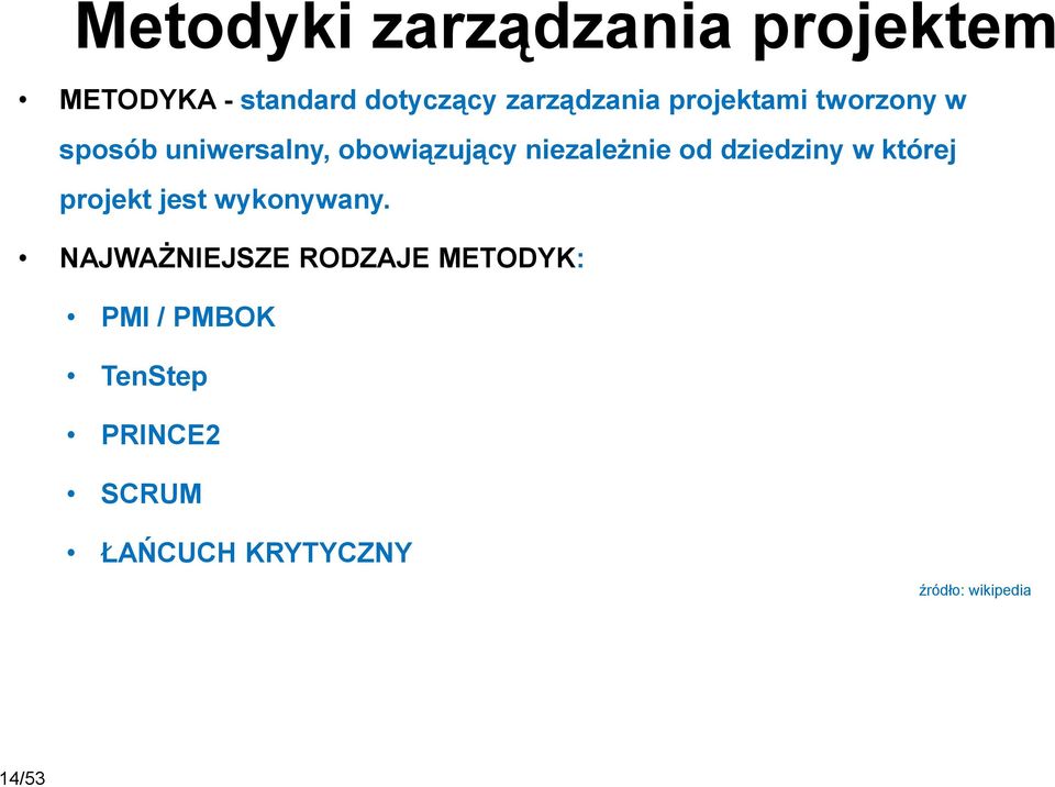 dziedziny w której projekt jest wykonywany.