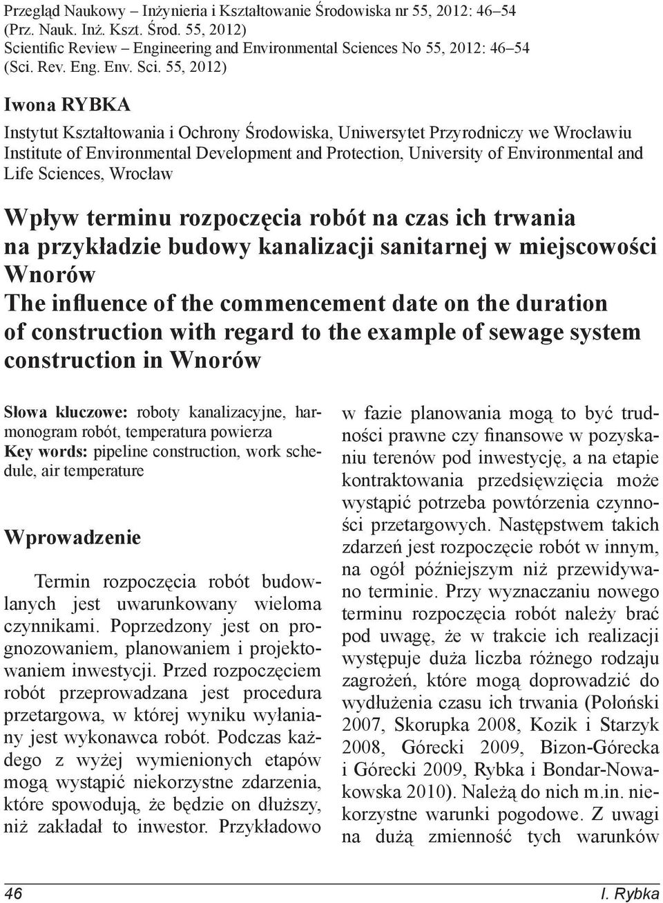 nces No 55, 2012: 46 54 (Sci. Rev. Eng. Env. Sci.