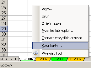 Trik 5 Karty arkuszy oznaczone kolorem Pobierz plik z przykładem http://www.excelwpraktyce.pl/eletter_przyklady/eletter128/5_karty_arkuszy.