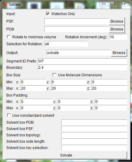 Pudełko wodne 1. Celem stworzenia układu do symulacji skorzystaj z narzędzia Extensions -> Modelling -> Add Solvation Box. 2.