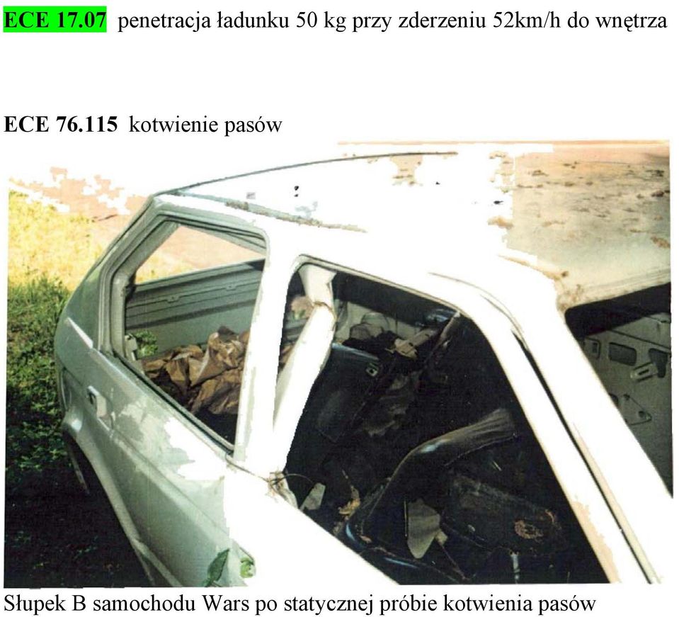 zderzeniu 52km/h do wnętrza ECE 76.