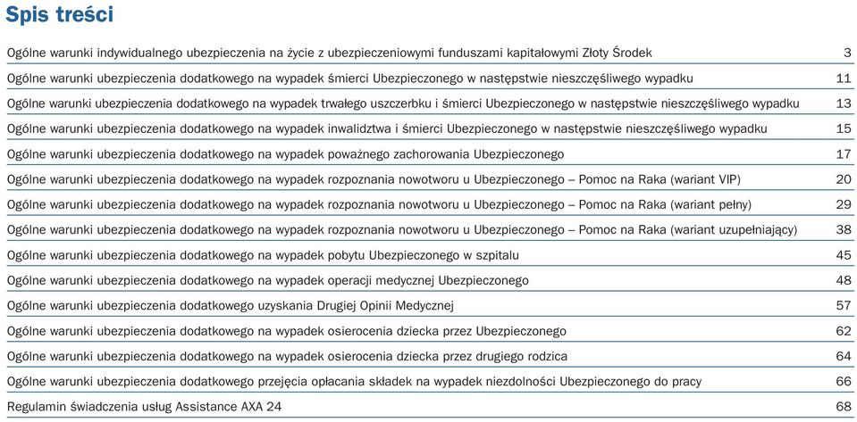 ubezpieczenia dodatkowego na wypadek inwalidztwa i śmierci Ubezpieczonego w następstwie nieszczęśliwego wypadku 15 Ogólne warunki ubezpieczenia dodatkowego na wypadek poważnego zachorowania