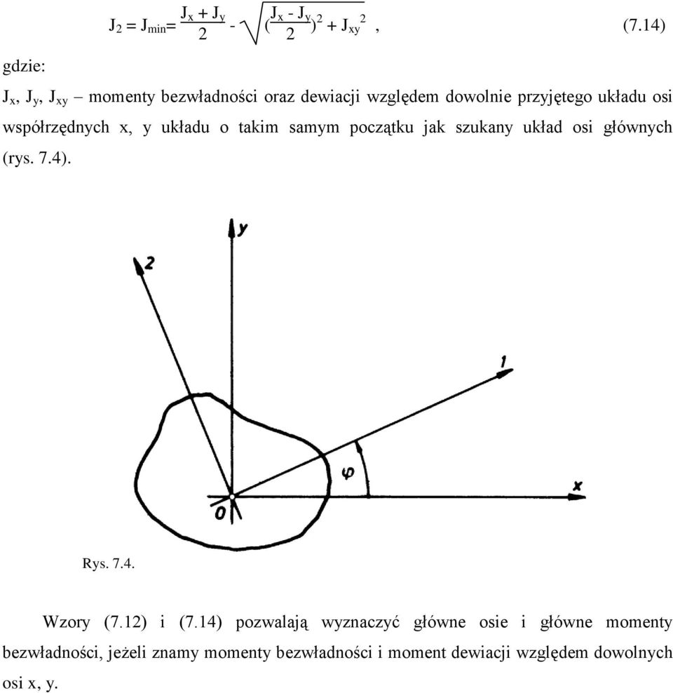 współrzędych x, y układu o takm samym początku jak szukay układ os główych (rys. 7.4). Rys. 7.4. Wzory (7.