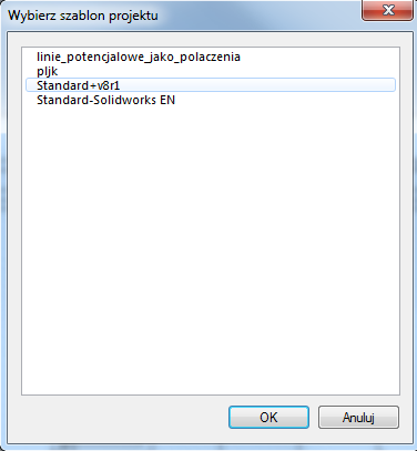 6.> <Szablon> Wybierz szablon projektu Standard+v8r1. Szablon projektu zawiera różne definicje dotyczące sposobu tworzenia i przetwarzania projektu np.