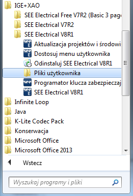 1.1 Instalacja Domyślnie program instalowany jest w katalogu: C:\Program Files (x86)\ige+xao\see Electrical