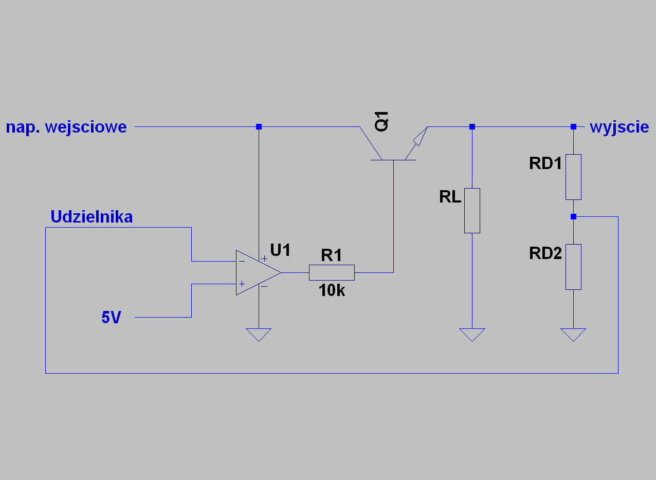 4. Proszę zmierzyć wartość napięcia wyjściowego z układu przy napięciu wejściowym równym 10V, 15V, 20V, 25V i 30V. Proszę wyznaczyć wartość rezystancji dynamicznej źródła napięcia odniesienia.