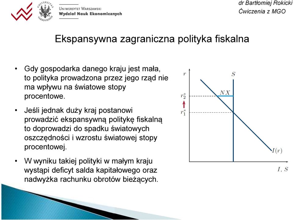 Jeśli jednak duży kraj postanowi prowadzić ekspansywną politykę fiskalną to doprowadzi do spadku światowych