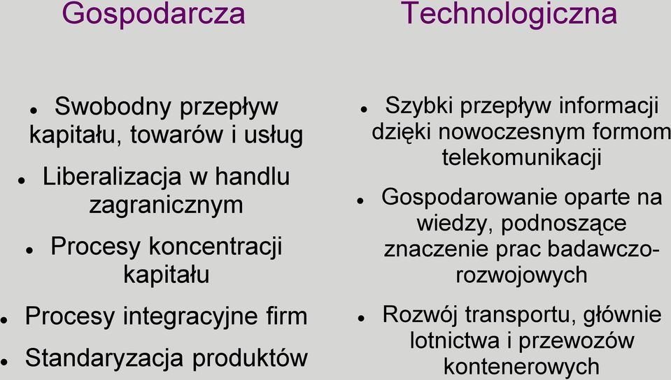 przepływ informacji dzięki nowoczesnym formom telekomunikacji Gospodarowanie oparte na wiedzy,