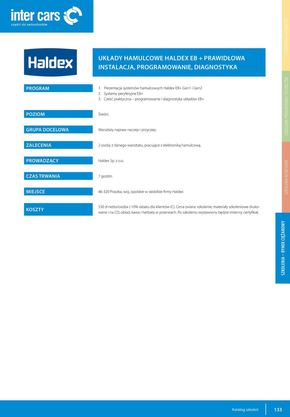 Szkolenia produktowo-techniczne 2 osoby z danego warsztatu, pracujące z elektroniką hamulcową. Haldex Sp. z o.o. 7 godzin 46-320 Praszka, woj.