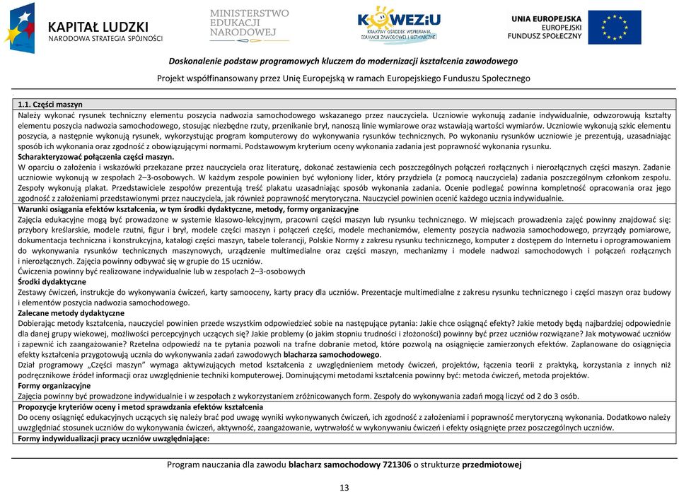 Uczniowie wykonują zadanie indywidualnie, odwzorowują kształty elementu poszycia nadwozia samochodowego, stosując niezbędne rzuty, przenikanie brył, nanoszą linie wymiarowe oraz wstawiają wartości