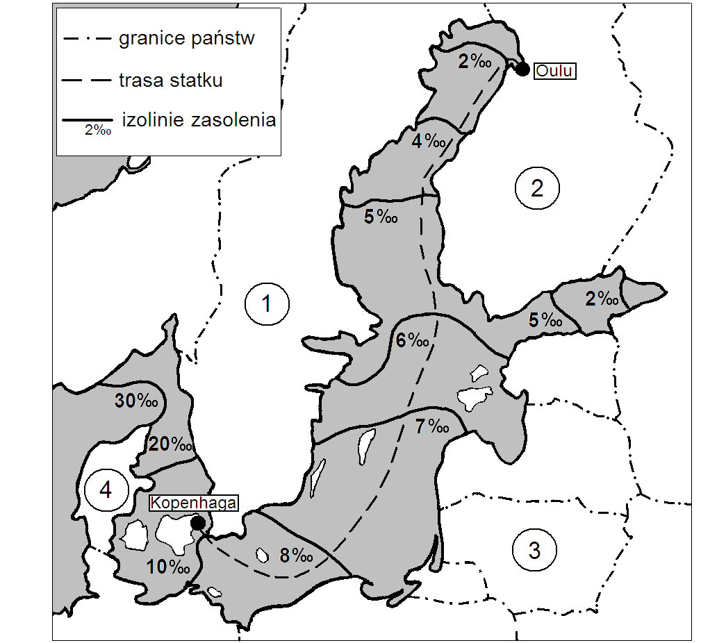 Zadanie 14. (0-1) Wybierz zestaw, w którym liczbom z rysunku prawidłowo przyporządkowano nazwy państw. A. 1-Finlandia, 2-Szwecja, 3-Estonia, 4-Dania B. 1-Szwecja, 2-Norwegia, 3-Litwa, 4-Niemcy C.