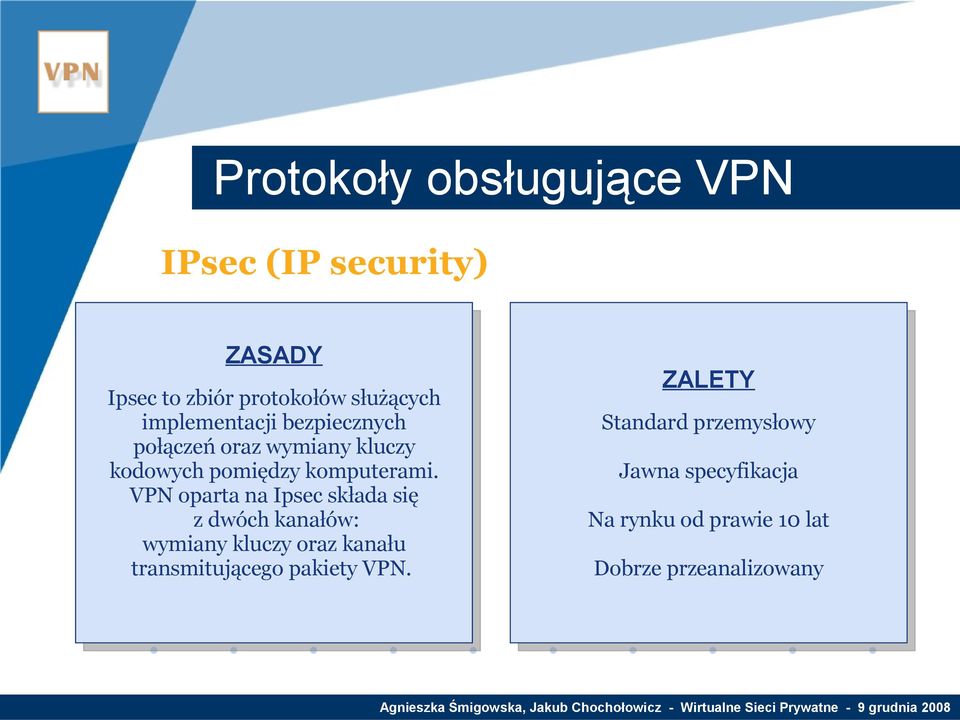 VPN oparta na Ipsec składa się z dwóch kanałów: wymiany kluczy oraz kanału transmitującego