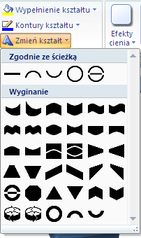 WordArt - formatowanie Napis ozdobny WordArt możemy również formatować uzyskując wiele ciekawych