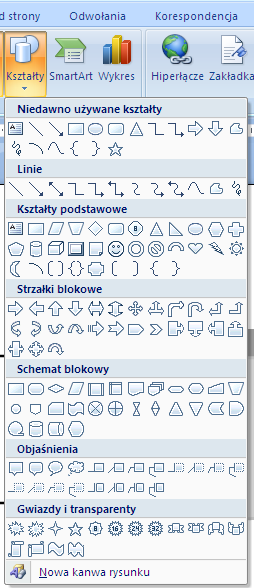 Kształty - rysowanie Do dokumentu pakietu można dodawać różne kształty lub połączyć wiele kształtów w celu utworzenia rysunku.