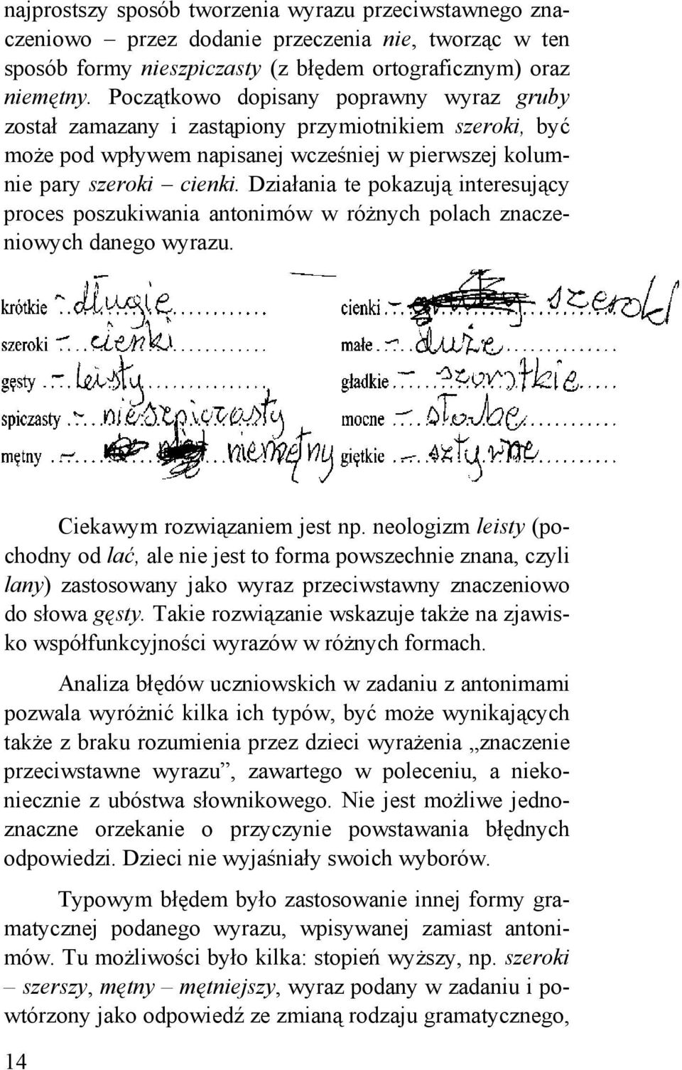 Działania te pokazują interesujący proces poszukiwania antonimów w różnych polach znaczeniowych danego wyrazu. Ciekawym rozwiązaniem jest np.