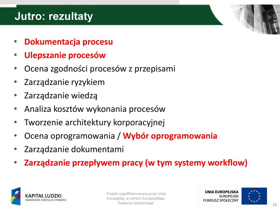 procesów Tworzenie architektury korporacyjnej Ocena oprogramowania / Wybór