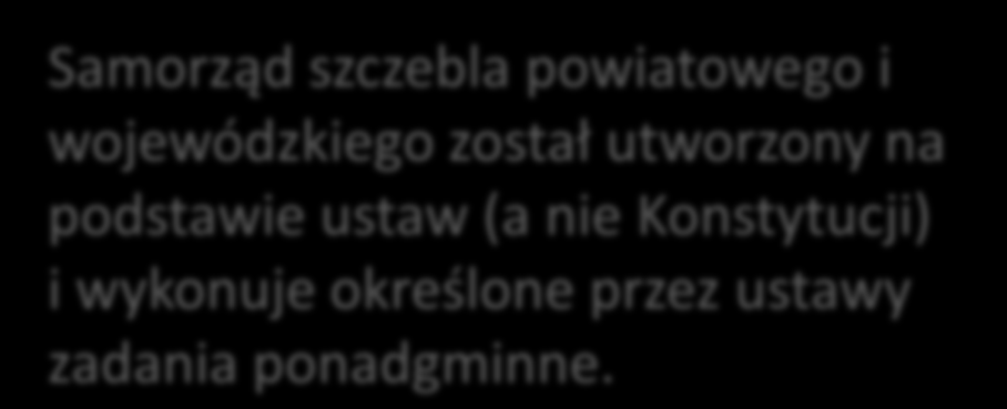 Szczeble samorządu terytorialnego Samorząd gminny Samorząd powiatowy Samorząd województwa Gminy to najmniejsze, ale też podstawowe i najważniejsze jednostki samorządu terytorialnego, których