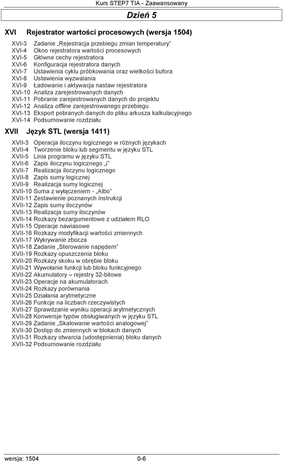 danych XVI-11 Pobranie zarejestrowanych danych do projektu XVI-12 Analiza offline zarejestrowanego przebiegu XVI-13 Eksport pobranych danych do pliku arkusza kalkulacyjnego XVI-14 XVII Język STL