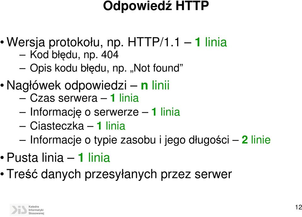 Not found Nagłówek odpowiedzi n linii Czas serwera 1 linia Informację o