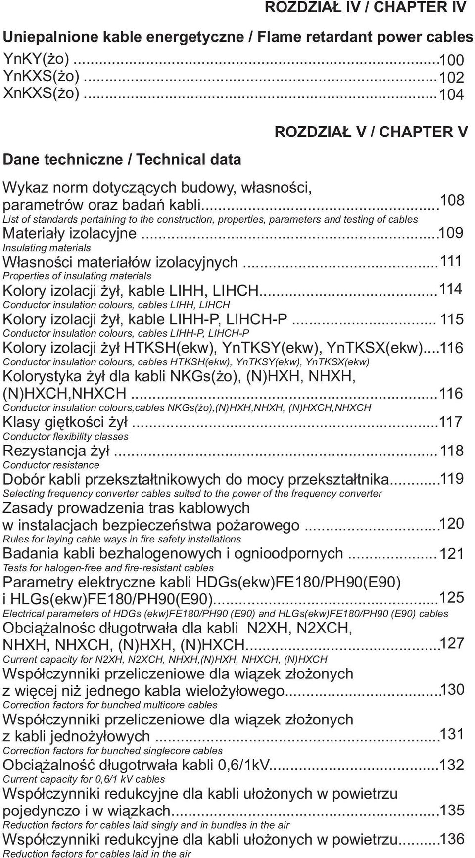 .. 108 List of standards pertaining to the construction, properties, parameters and testing of cables Materiały izolacyjne... 109 Insulating materials Własności materiałów izolacyjnych.