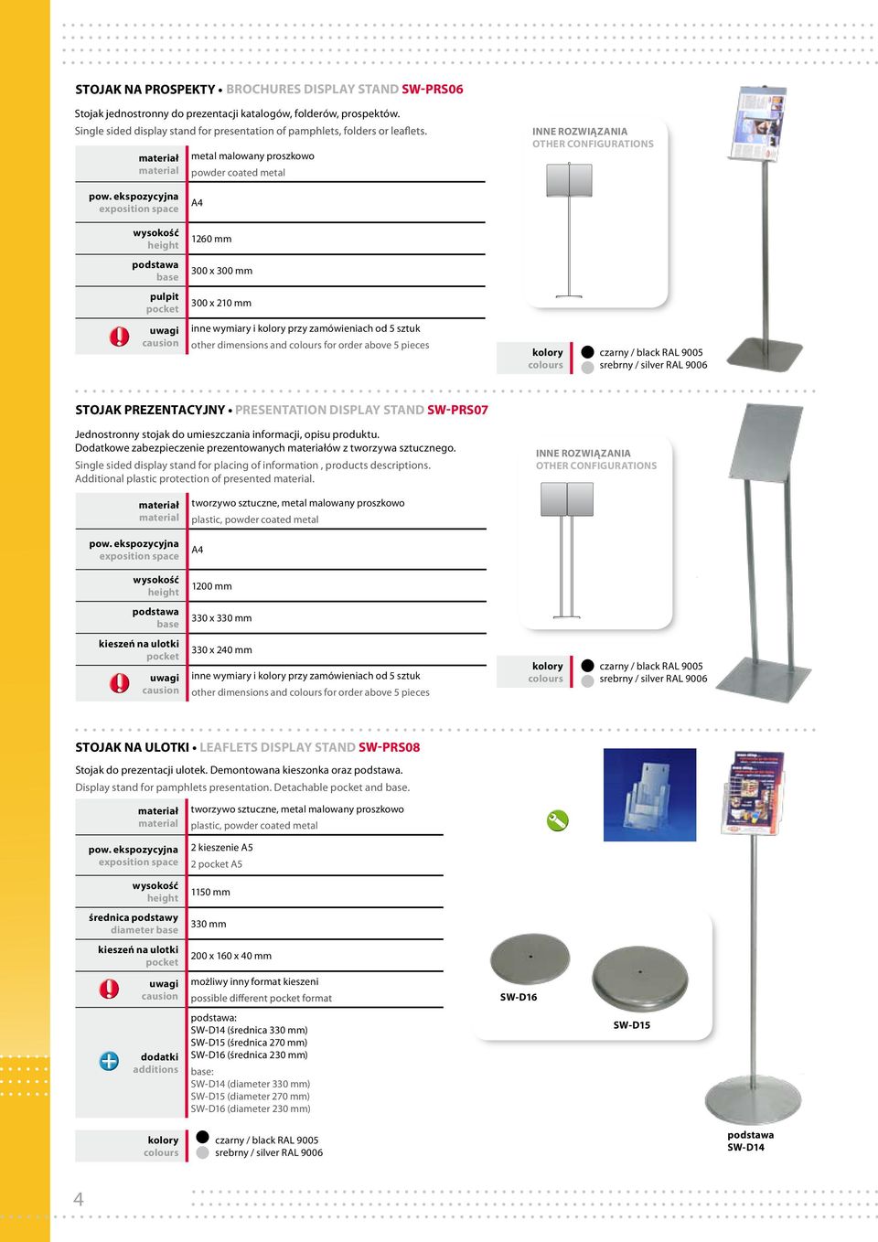 PREZENTACYJNY PRESENTATION DISPLAY STAND S RS07 Jednostronny stojak do umieszczania informacji, opisu produktu. Dodatkowe zabezpieczenie prezentowanych ów z tworzywa sztucznego.