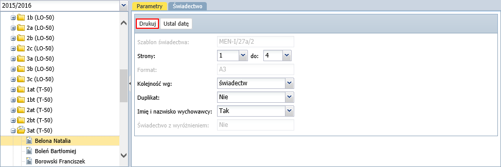 UONET+. Jak przygotować i wydrukować arkusze ocen i świadectwa uczniów? 14/16 W tym widoku na świadectwie wyświetlają się dane wybranego ucznia. 8.