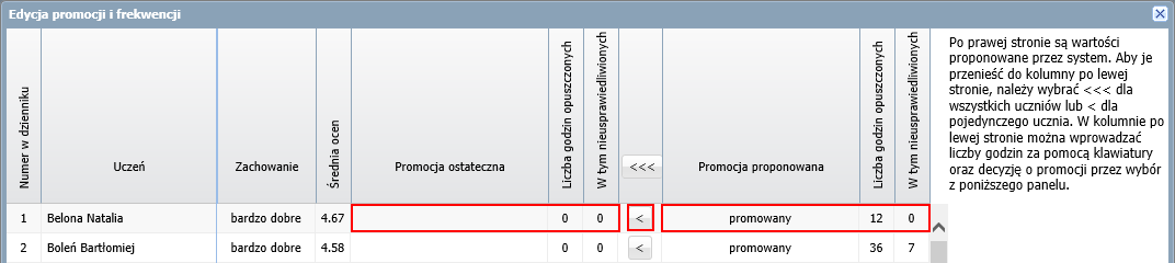 UONET+. Jak przygotować i wydrukować arkusze ocen i świadectwa uczniów? 8/16 6. Ustal wskaźniki promocji i frekwencję uczniów.