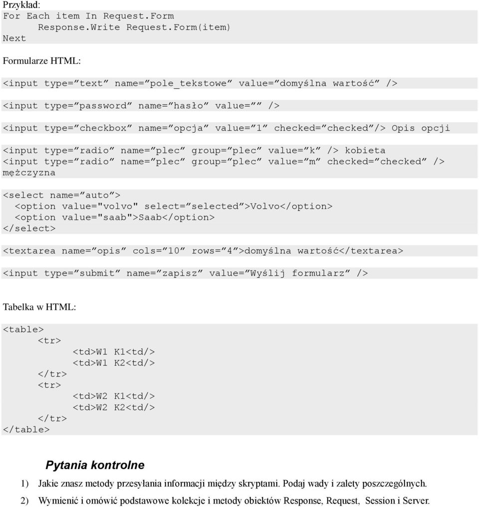 checked /> Opis opcji <input type= radio name= plec group= plec value= k /> kobieta <input type= radio name= plec group= plec value= m checked= checked /> mężczyzna <select name= auto > <option