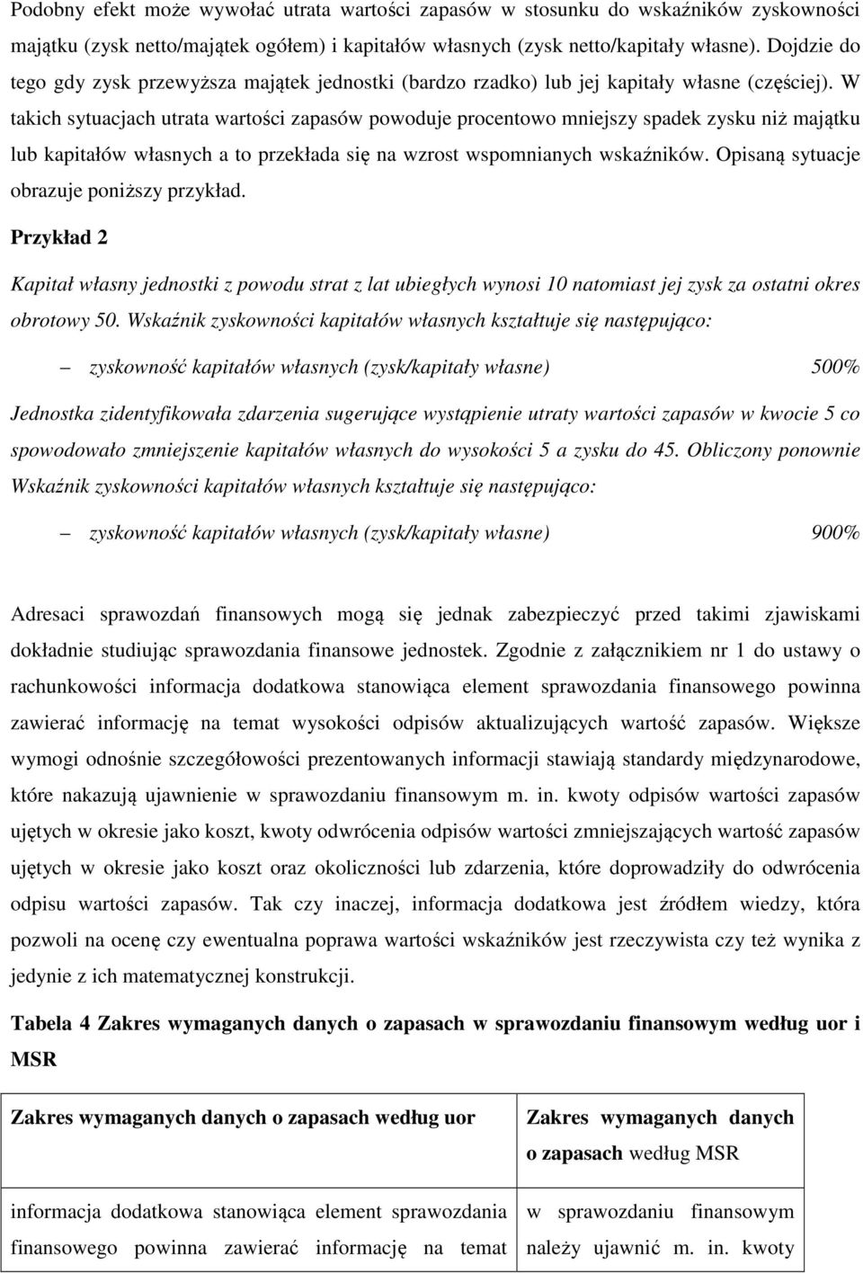 W takich sytuacjach utrata wartości zapasów powoduje procentowo mniejszy spadek zysku niż majątku lub kapitałów własnych a to przekłada się na wzrost wspomnianych wskaźników.