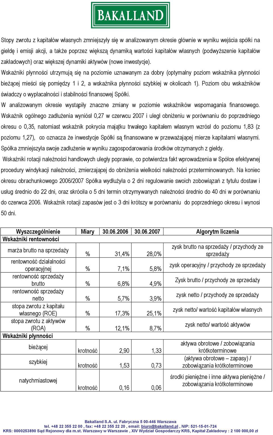 Wskaźniki płynności utrzymują się na poziomie uznawanym za dobry (optymalny poziom wskaźnika płynności bieżącej mieści się pomiędzy 1 i 2, a wskaźnika płynności szybkiej w okolicach 1).
