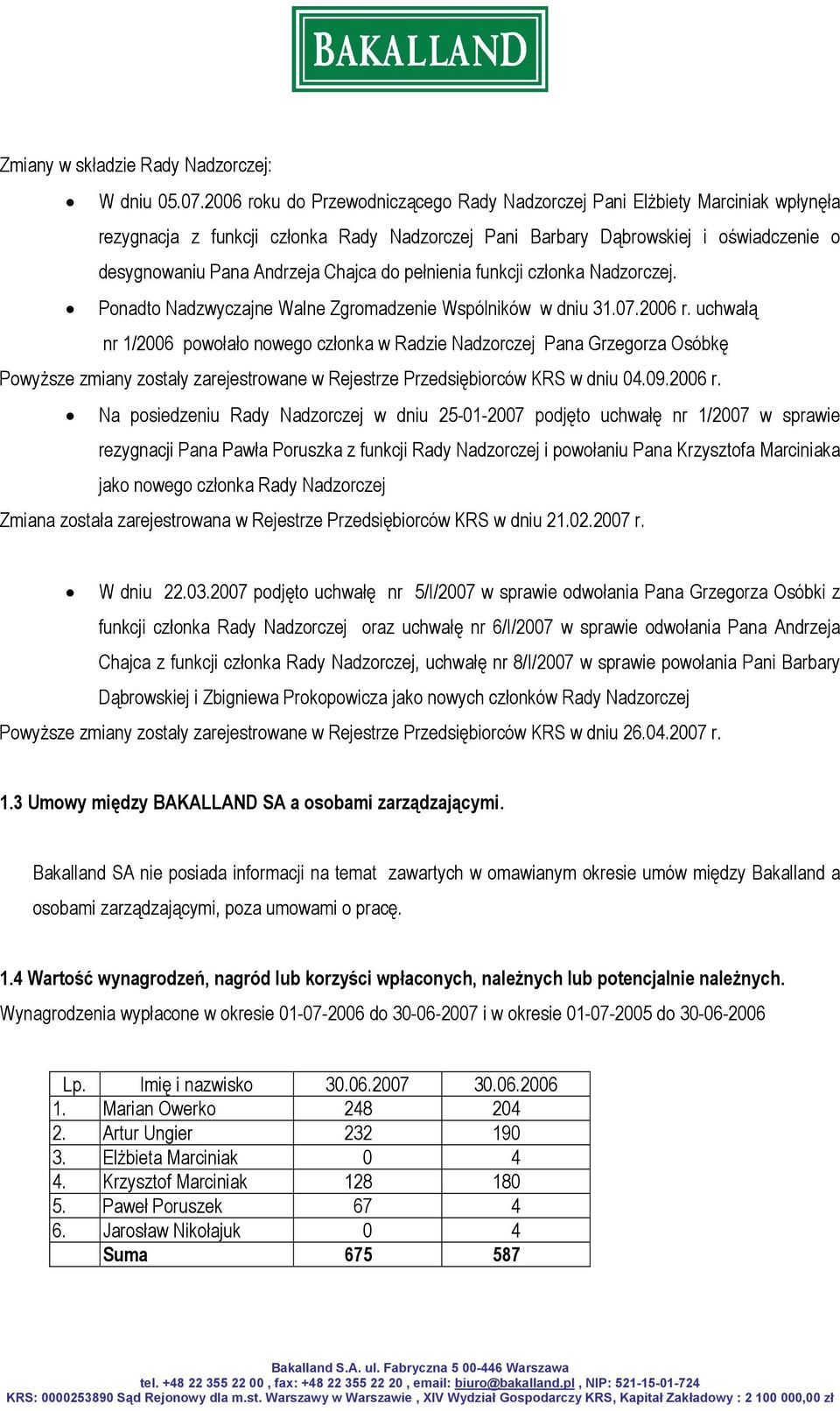 do pełnienia funkcji członka Nadzorczej. Ponadto Nadzwyczajne Walne Zgromadzenie Wspólników w dniu 31.07.2006 r.