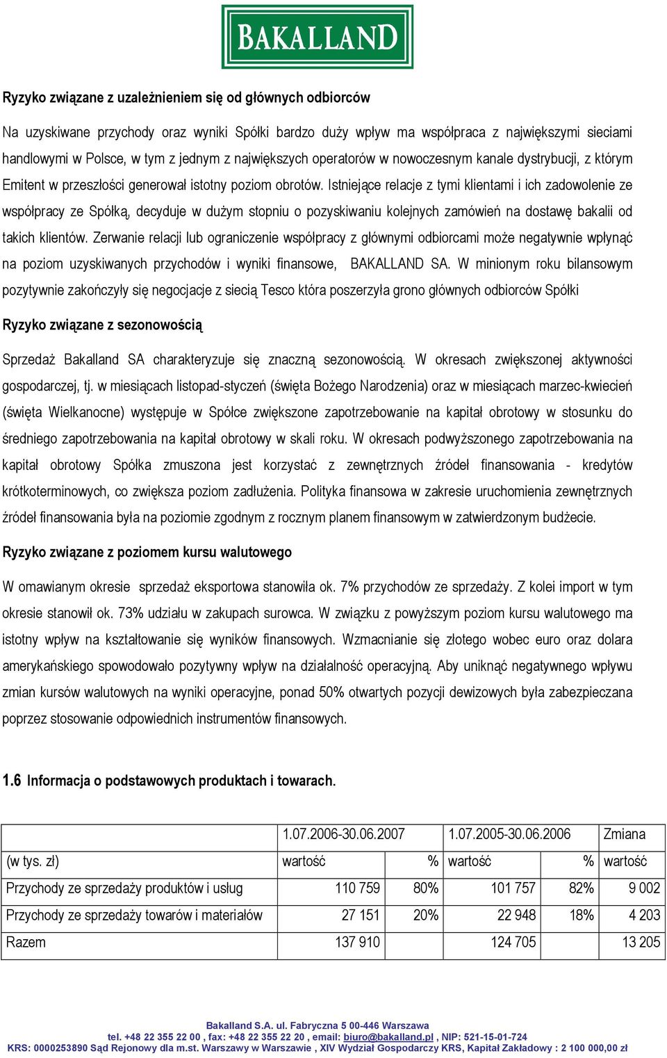 Istniejące relacje z tymi klientami i ich zadowolenie ze współpracy ze Spółką, decyduje w dużym stopniu o pozyskiwaniu kolejnych zamówień na dostawę bakalii od takich klientów.
