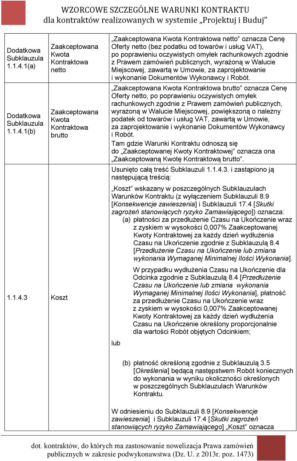 3 Koszt Zaakceptowana Kwota Kontraktowa netto Zaakceptowana Kwota Kontraktowa brutto Zaakceptowana Kwota Kontraktowa netto oznacza Cenę Oferty netto (bez podatku od towarów i usług VAT), po