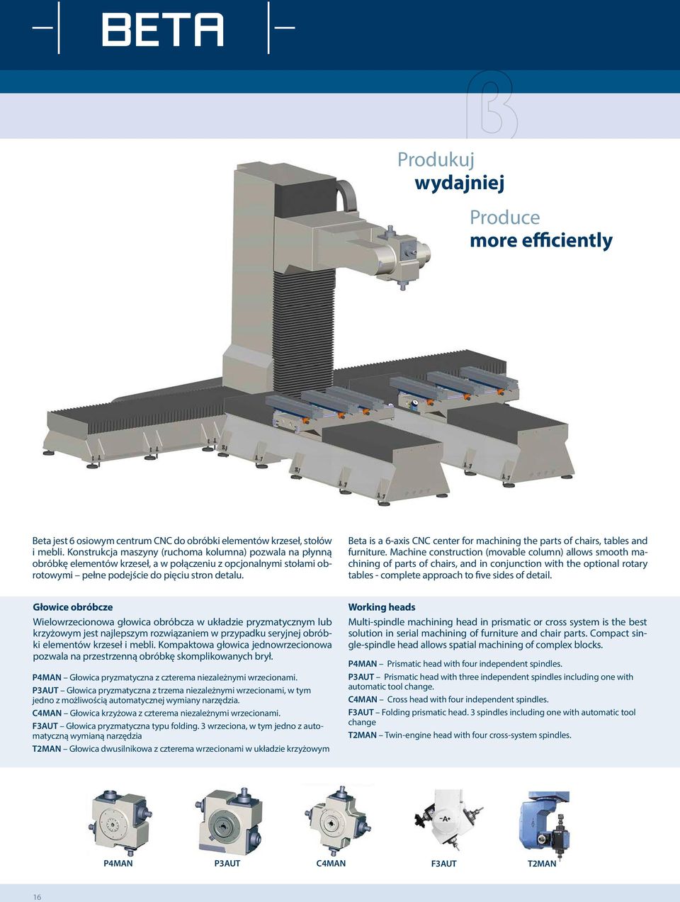 Beta is a 6-axis CNC center for machining the parts of chairs, tables and furniture.
