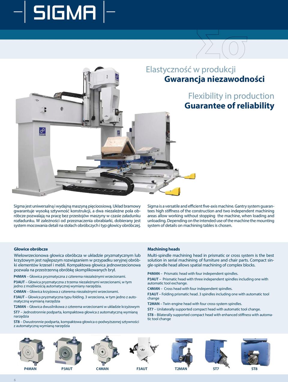 W zależności od przeznaczenia obrabiarki, dobierany jest system mocowania detali na stołach obróbczych i typ głowicy obróbczej. Sigma is a versatile and efficient five-axis machine.