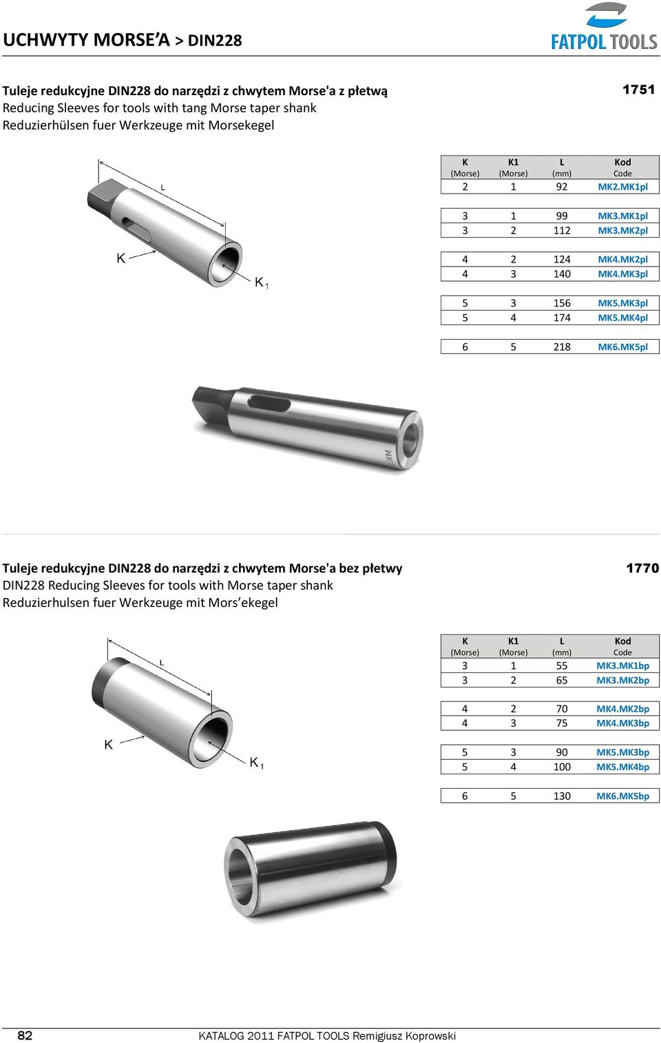 M5p Tueje redukcyjne DIN228 do narzędzi z chwytem Morse'a bez płetwy DIN228 Reducing Seeves for toos with Morse taper shank Reduzierhusen fuer Werkzeuge mit